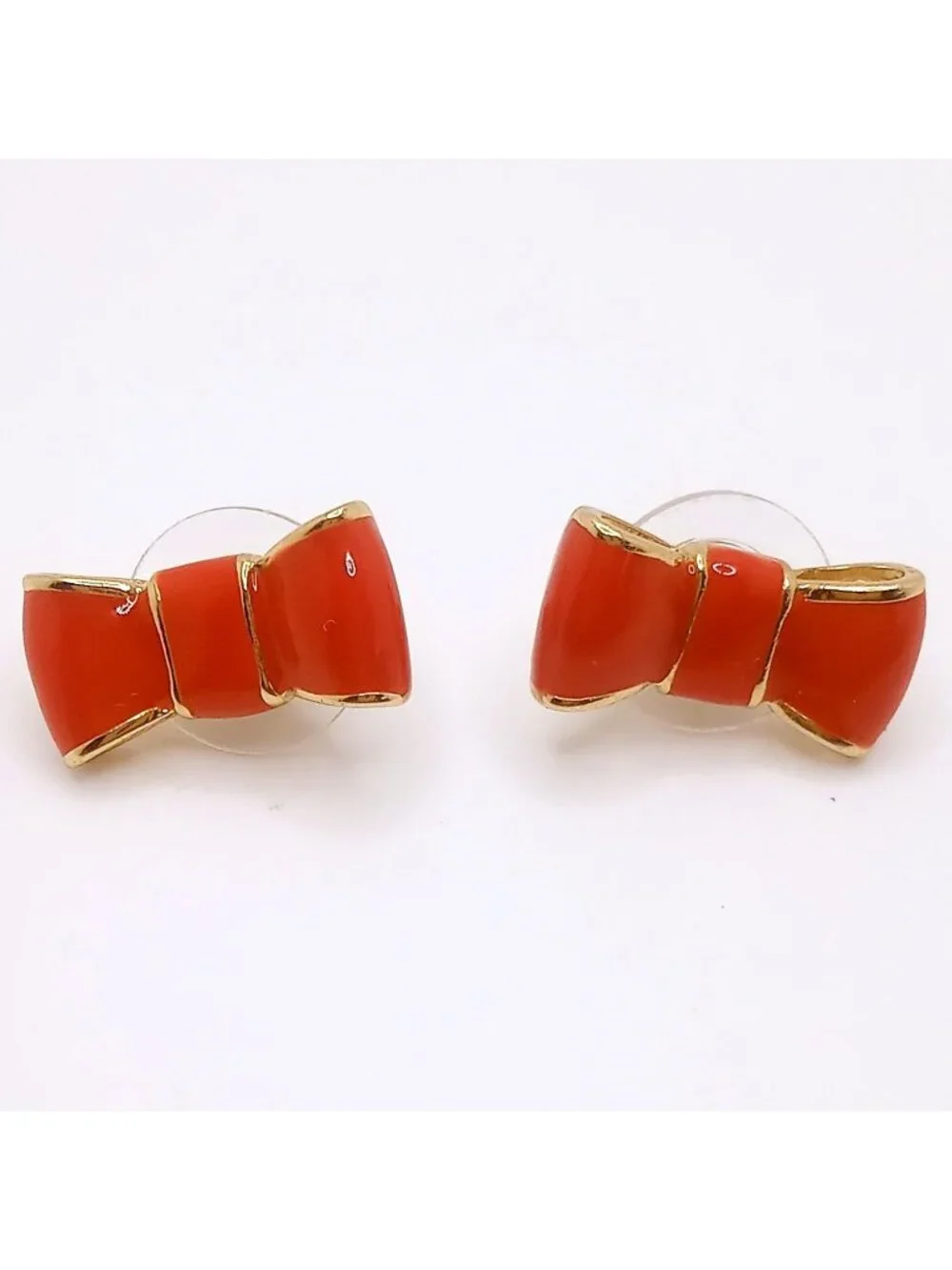 Kate Spade Red Bow Stud Pierced Earrings Gold Tone Accents Designer Jewelry